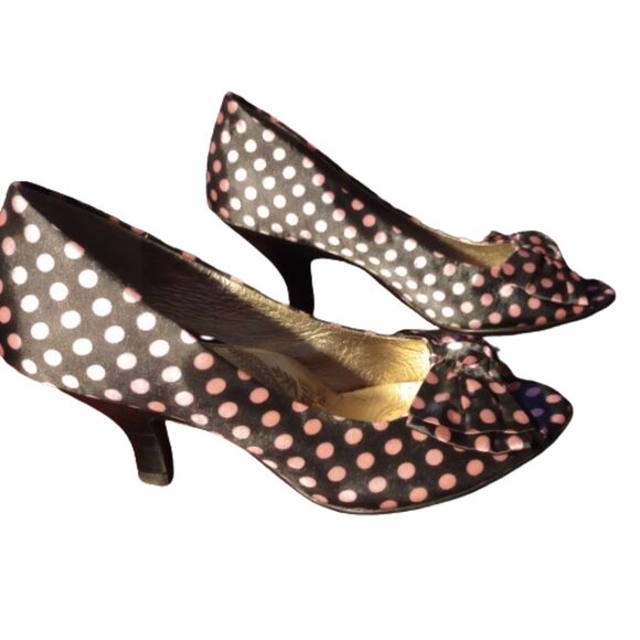 Softt Women's Size 7M Leather Black & Pink Poke-a-Dot Heels - Picture 1 of 7
